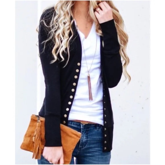 Cozy Black snap button Cardigan - Picture 3 of 3